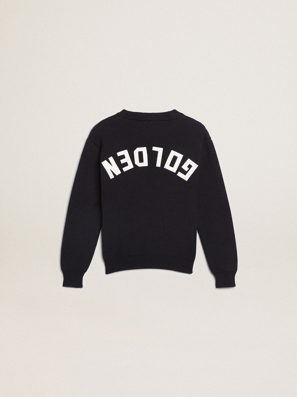 Round-neck sweater in dark blue cotton