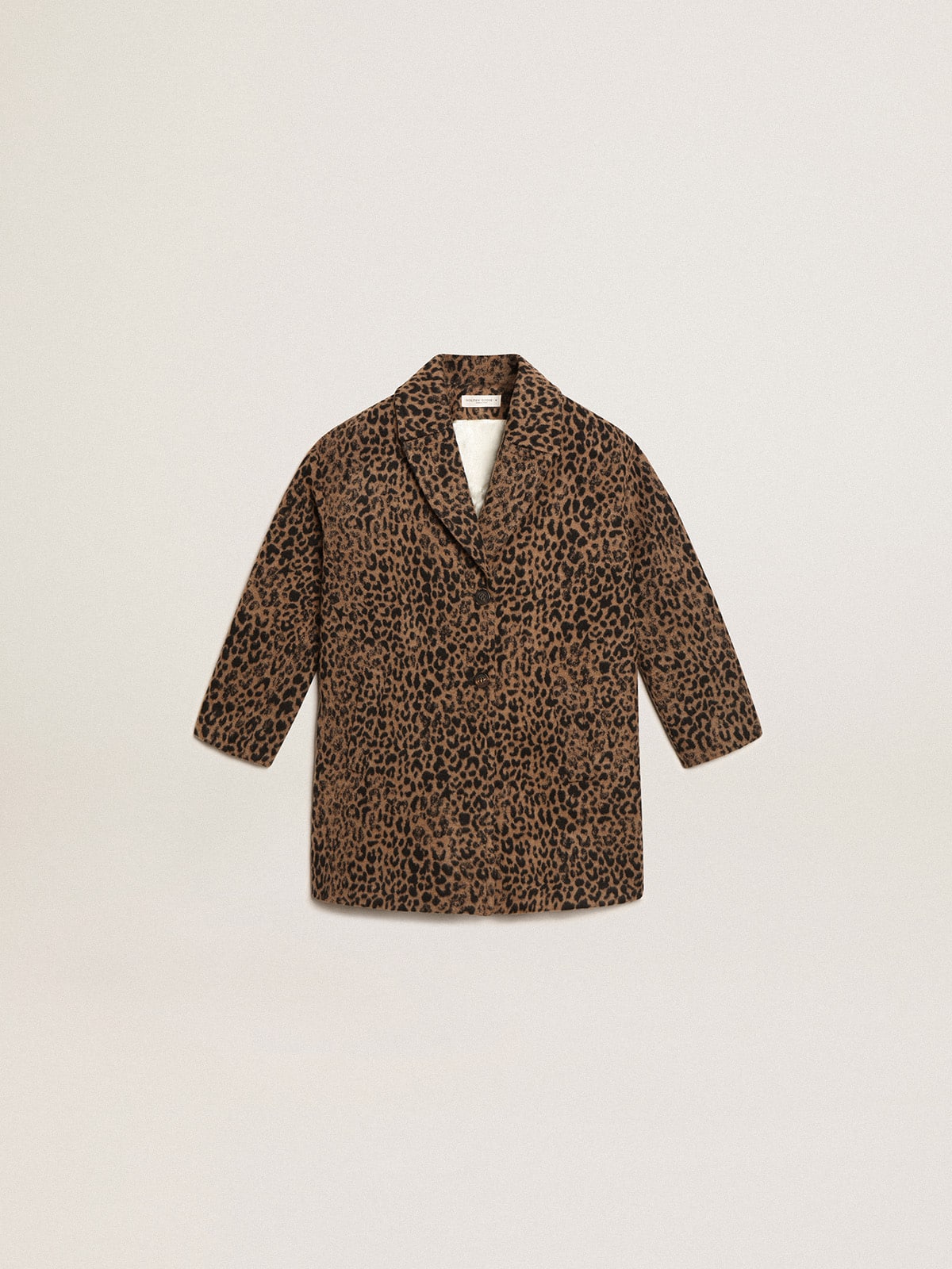 Girls’ single-breasted coat in wool with jacquard animal print