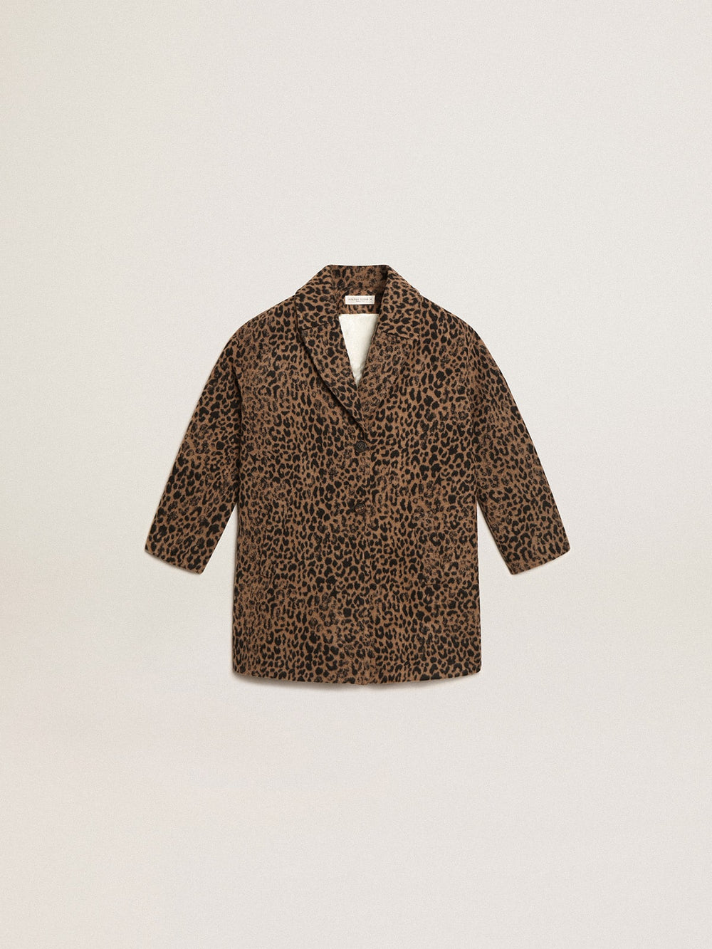 Girls’ single-breasted coat in wool with jacquard animal print