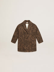 Girls’ single-breasted coat in wool with jacquard animal print