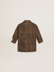 Girls’ single-breasted coat in wool with jacquard animal print