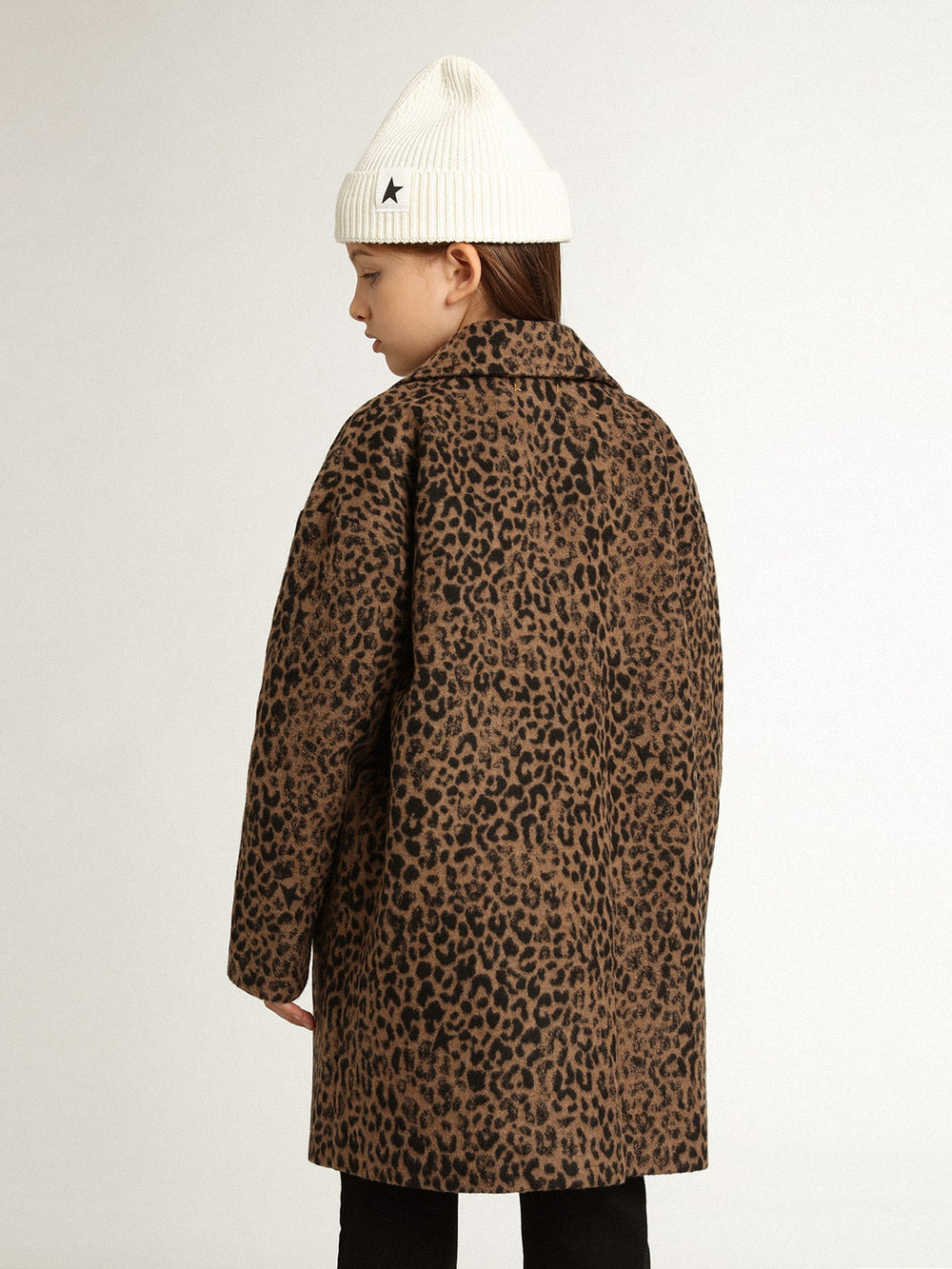 Girls’ single-breasted coat in wool with jacquard animal print