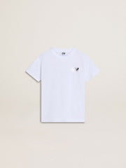 Kids’ white cotton T-shirt with silver print