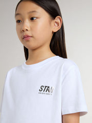 Kids’ white cotton T-shirt with silver print