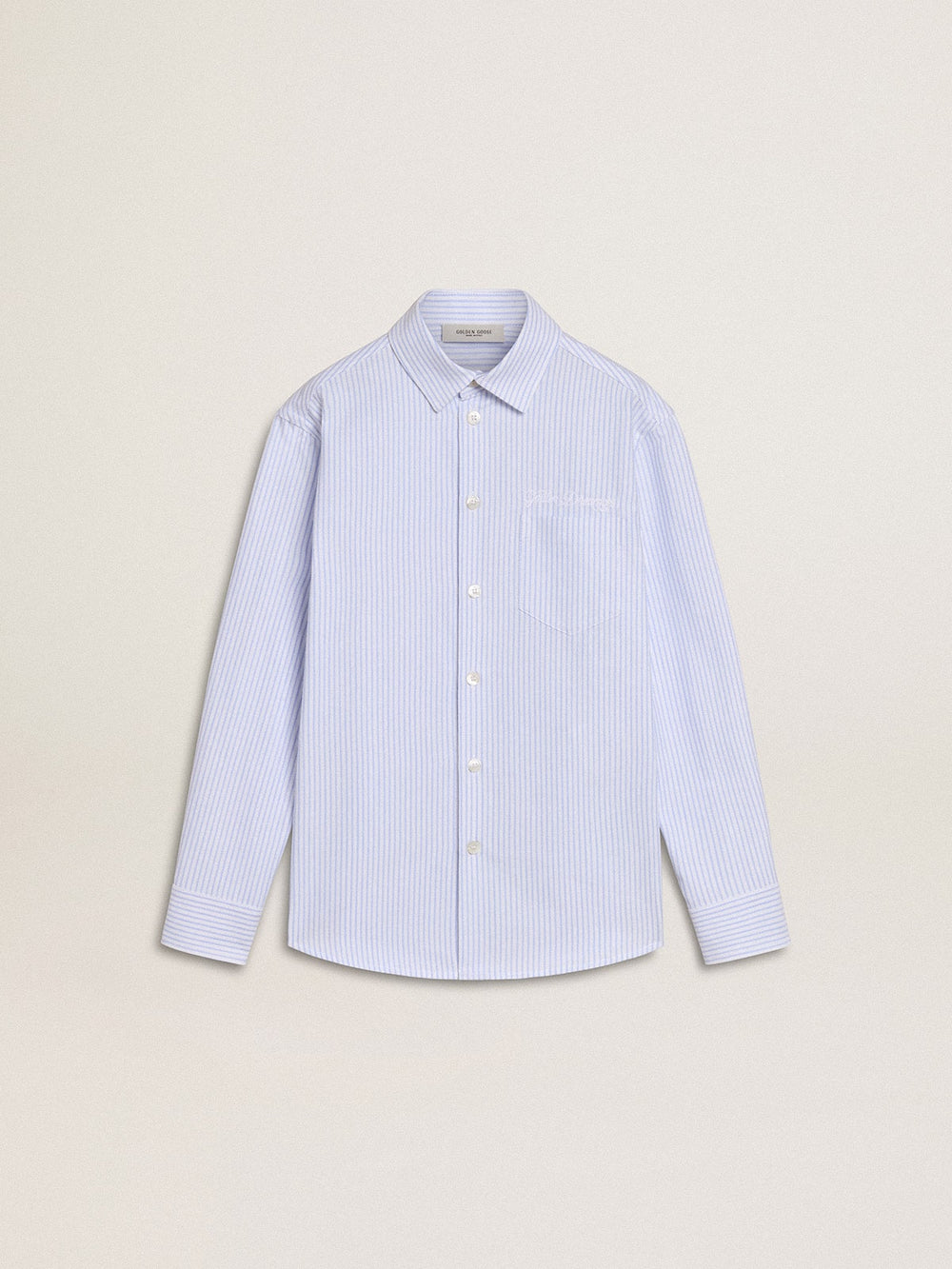 Girls’ striped shirt with embroidered lettering on the pocket