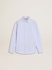 Girls’ striped shirt with embroidered lettering on the pocket