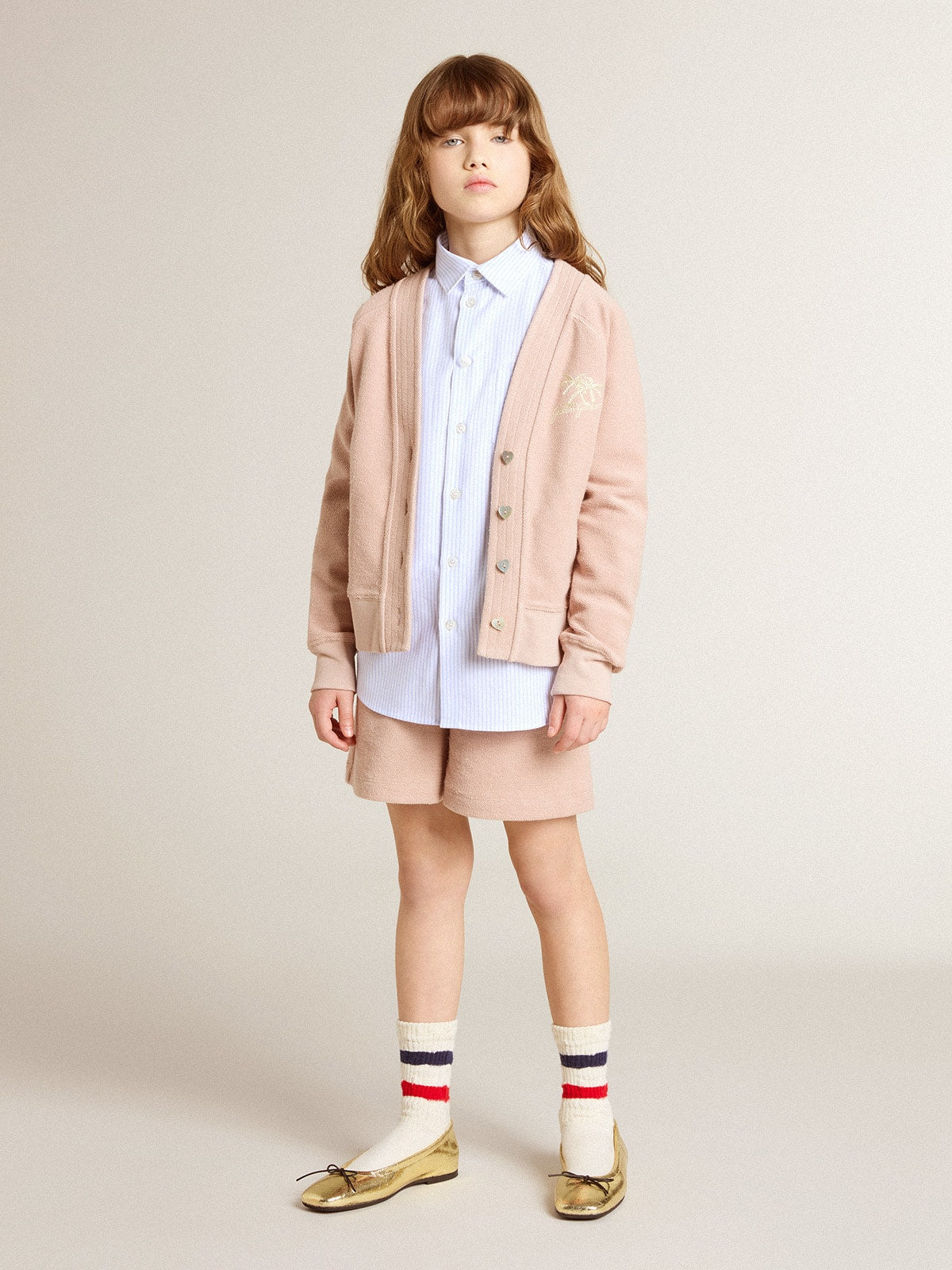 Girls’ striped shirt with embroidered lettering on the pocket
