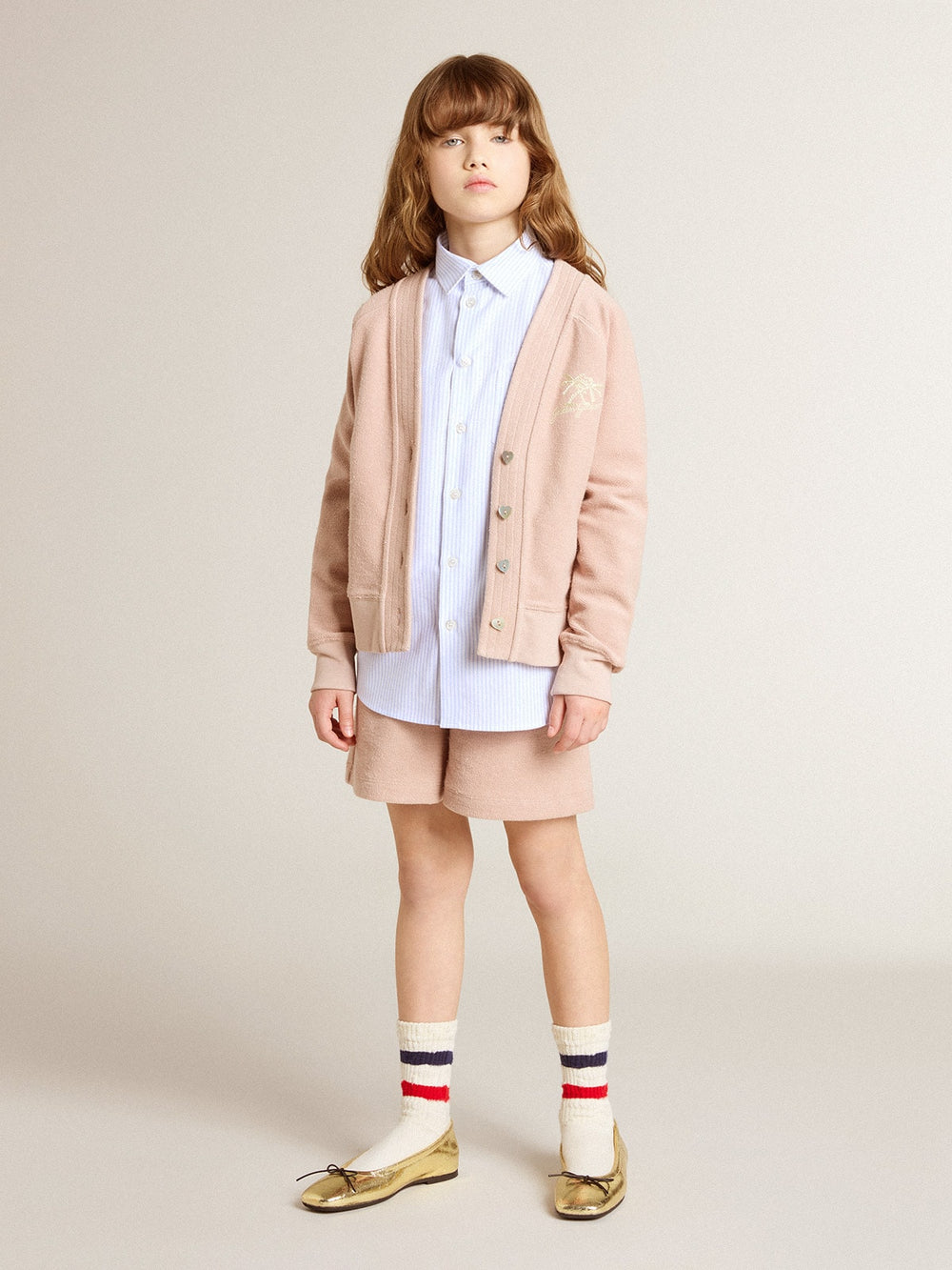 Girls’ striped shirt with embroidered lettering on the pocket