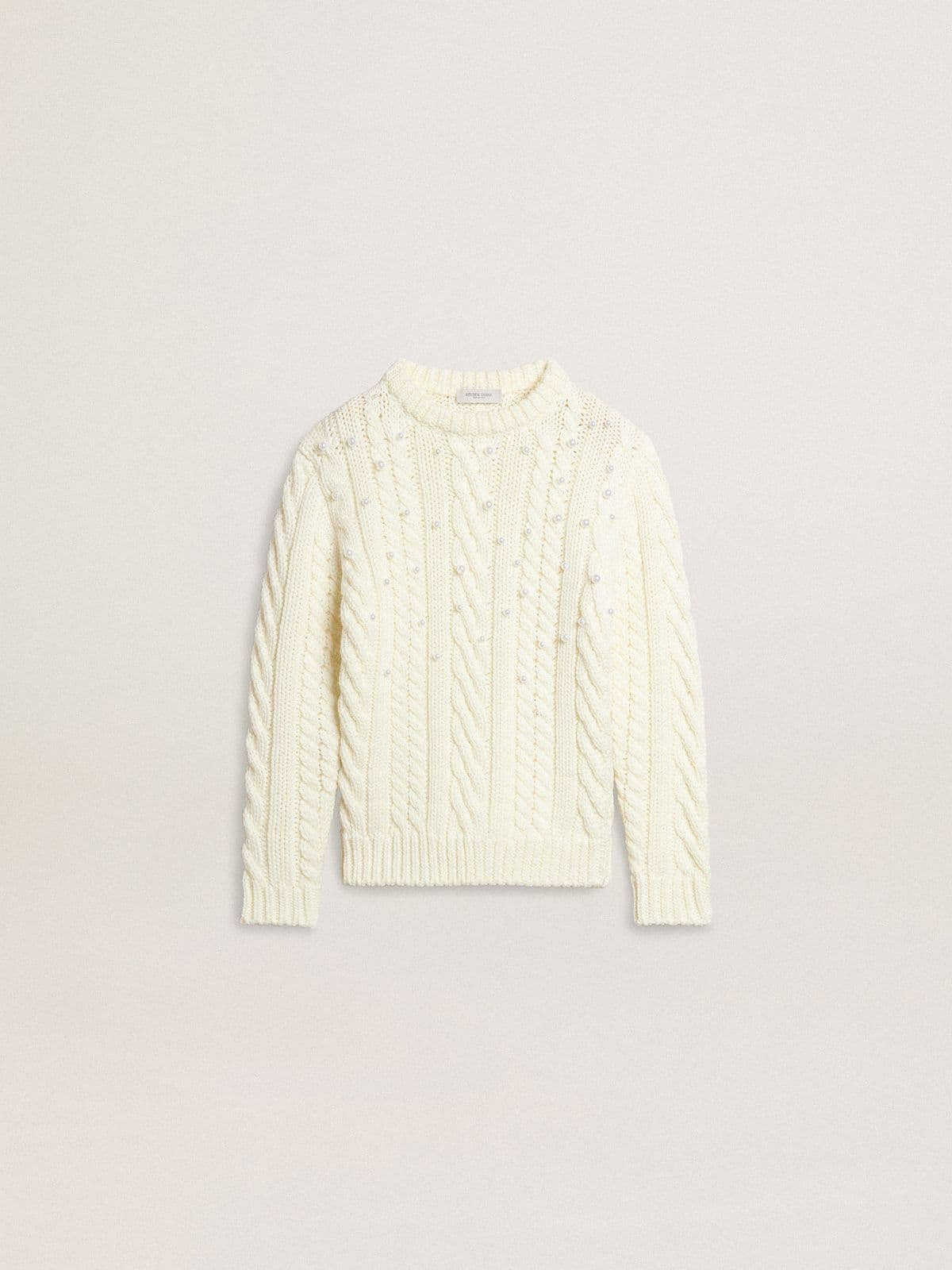 Girls' white wool sweater with pearls