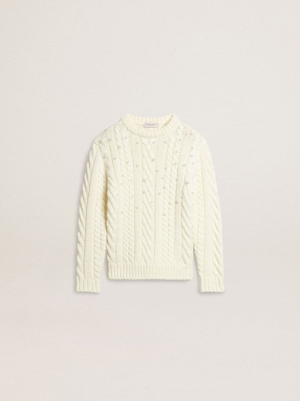 Girls' white wool sweater with pearls