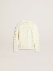 Girls' white wool sweater with pearls