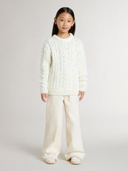 Girls' white wool sweater with pearls