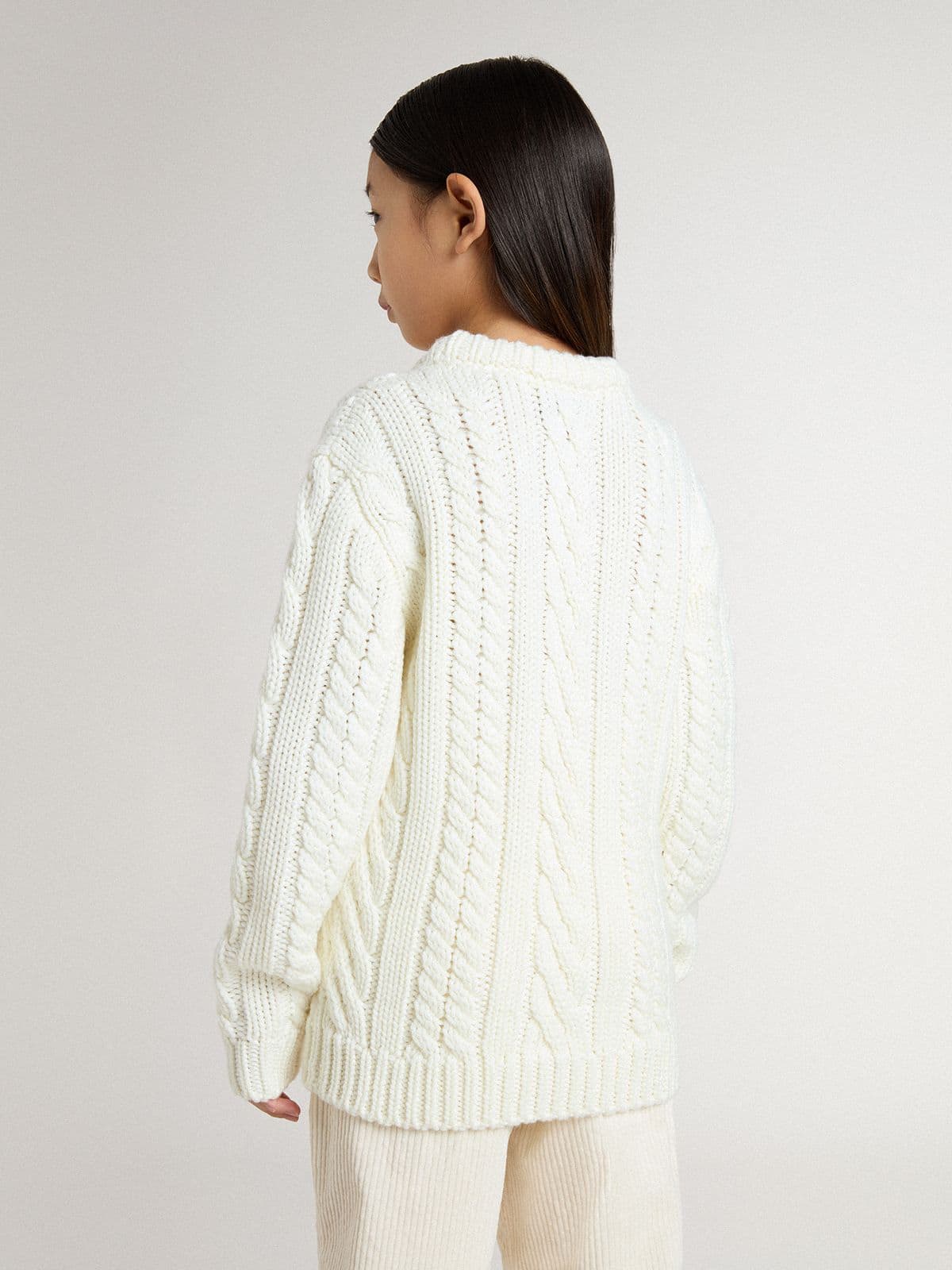 Girls' white wool sweater with pearls