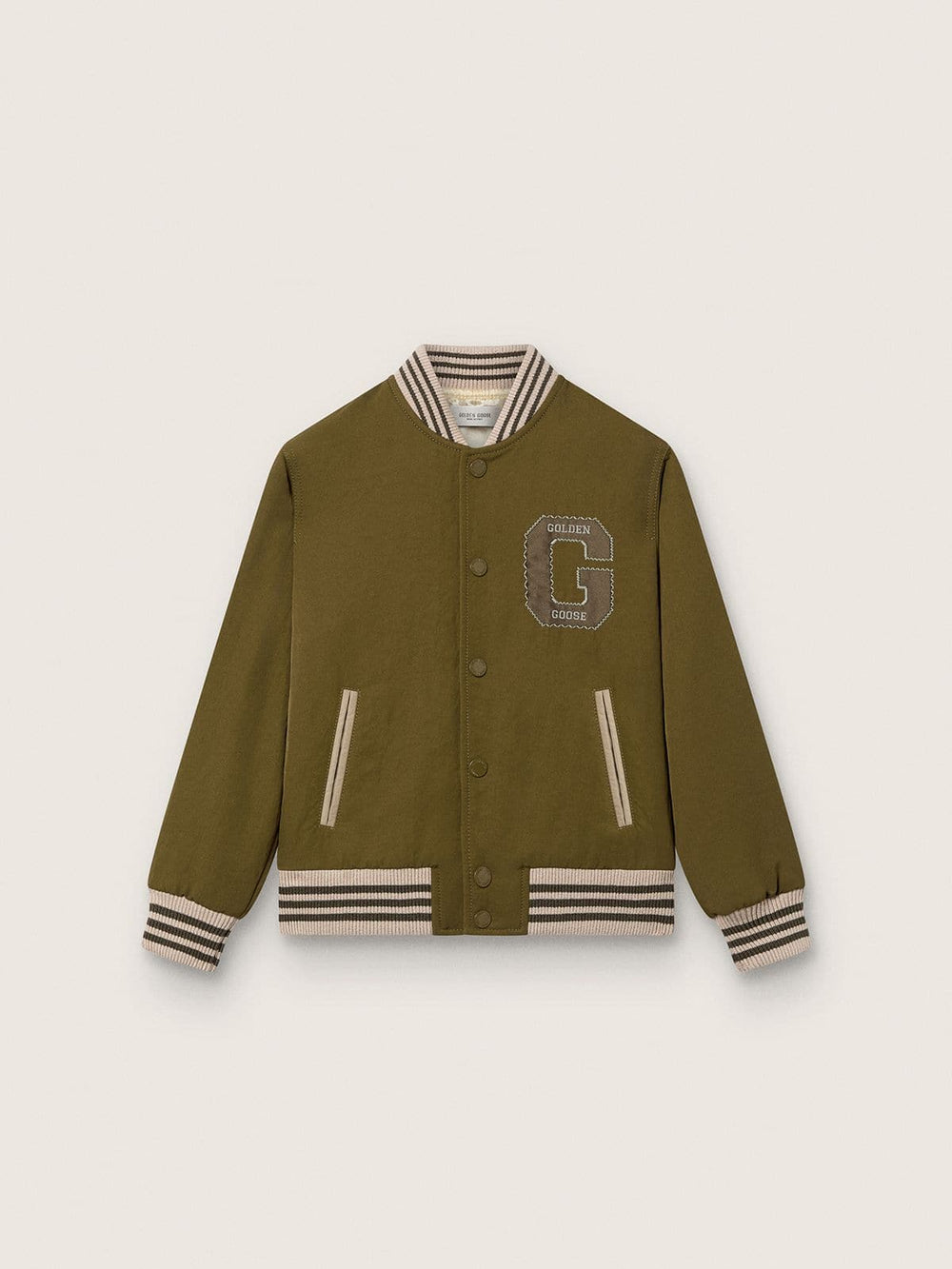 Journey unisex bomber jacket in military-green nylon twill with embroidered patch