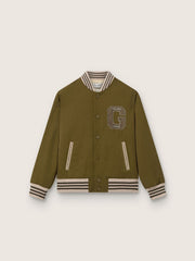 Journey unisex bomber jacket in military-green nylon twill with embroidered patch