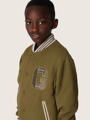 Journey unisex bomber jacket in military-green nylon twill with embroidered patch