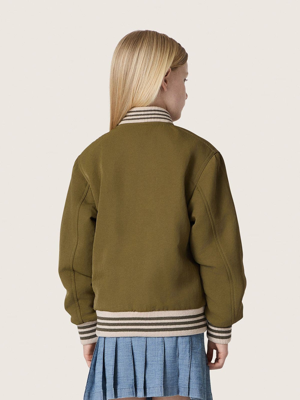 Journey unisex bomber jacket in military-green nylon twill with embroidered patch