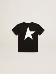 Black T-shirt with contrasting white logo on the front and maxi star on the back