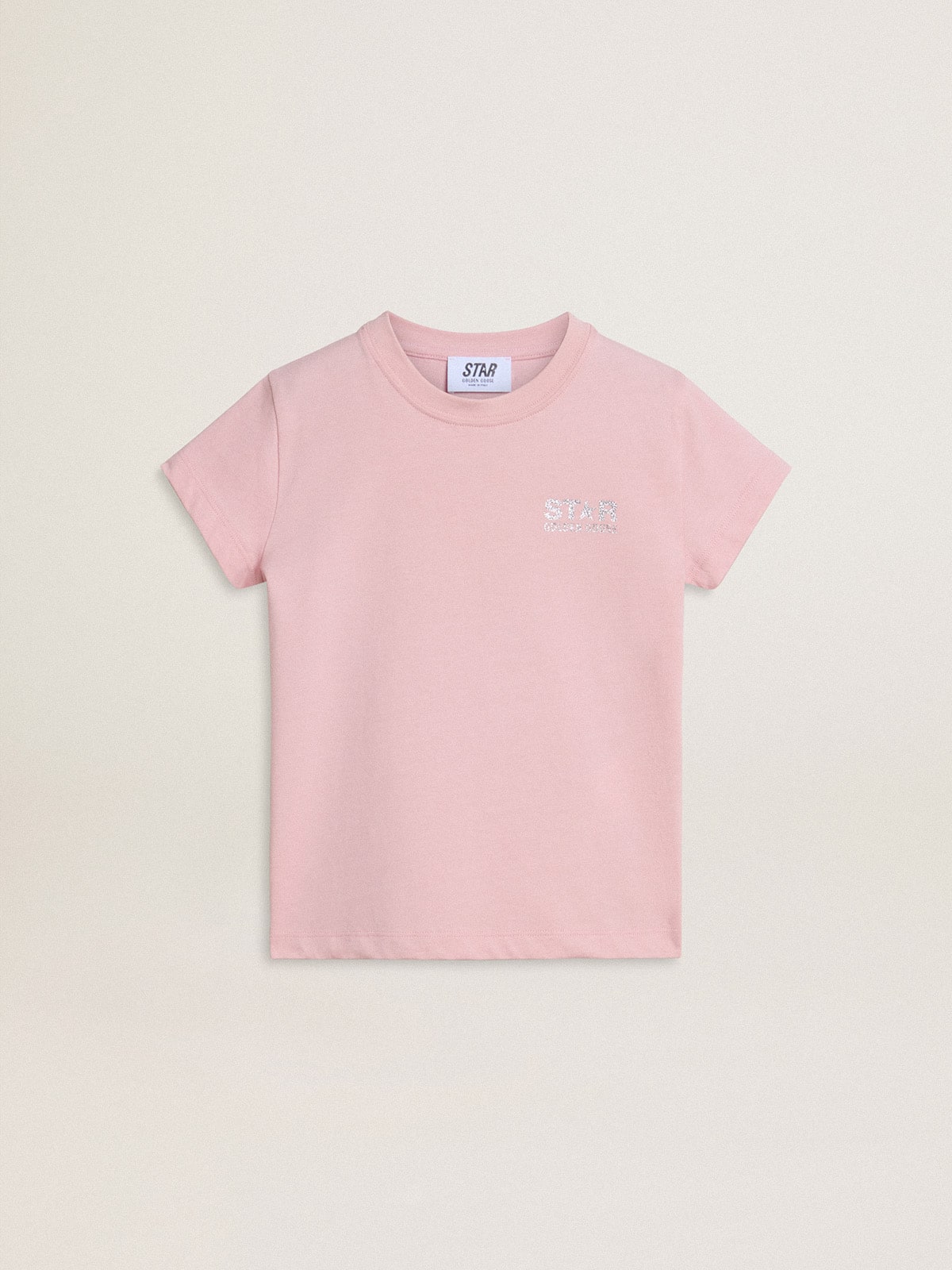 Girls' pink T-shirt with silver glitter logo and maxi star