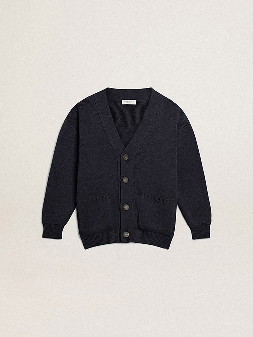 Dark blue cotton cardigan with logo on the back