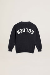 Dark blue cotton cardigan with logo on the back