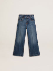 Girls' bootcut jeans with a medium wash and embroidery