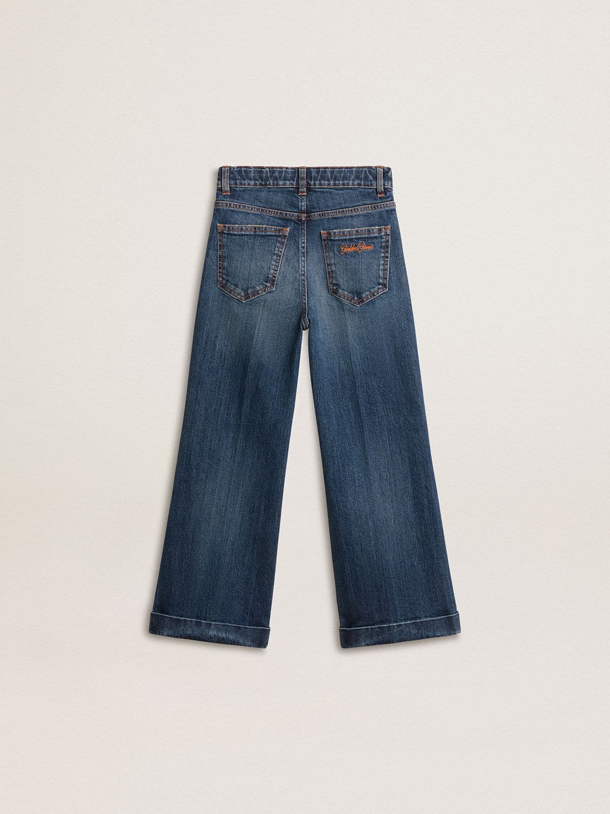 Girls' bootcut jeans with a medium wash and embroidery