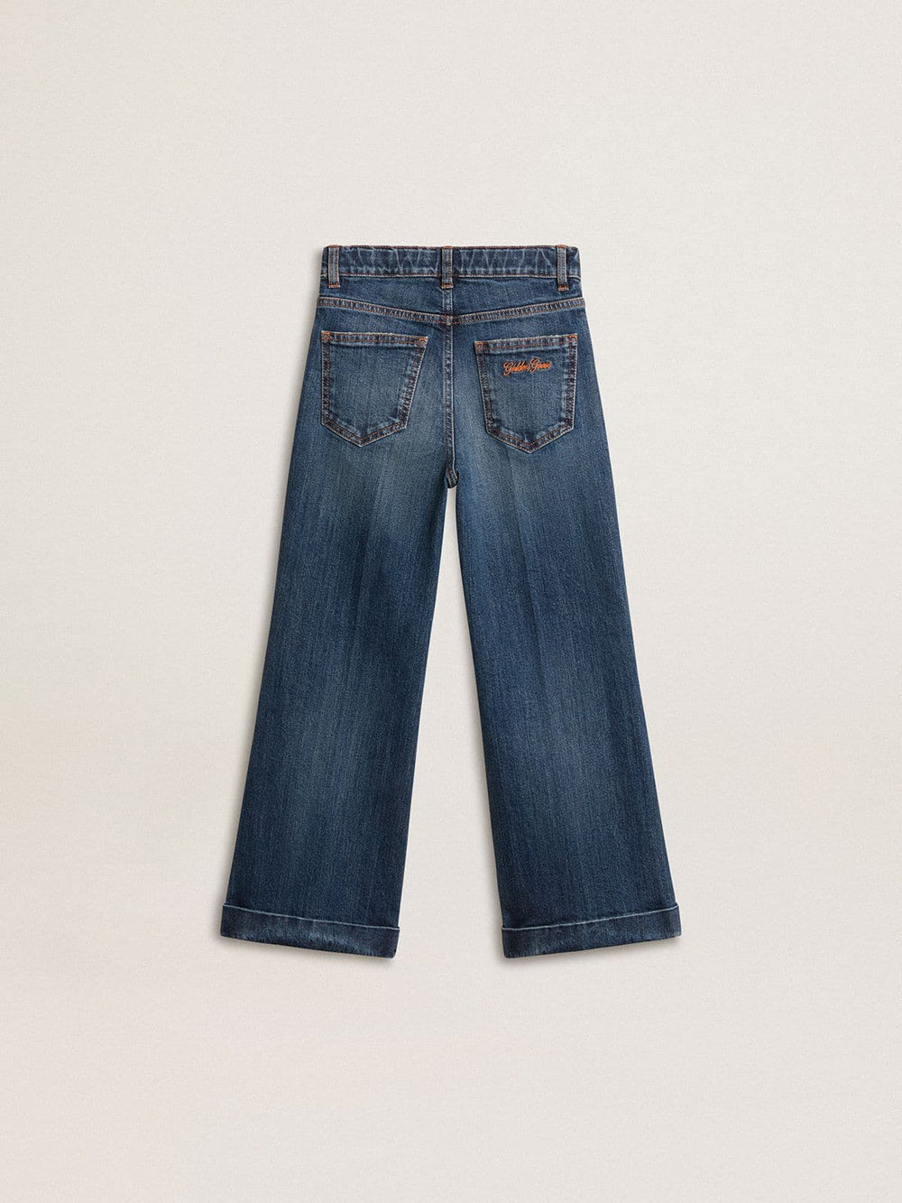 Girls' bootcut jeans with a medium wash and embroidery