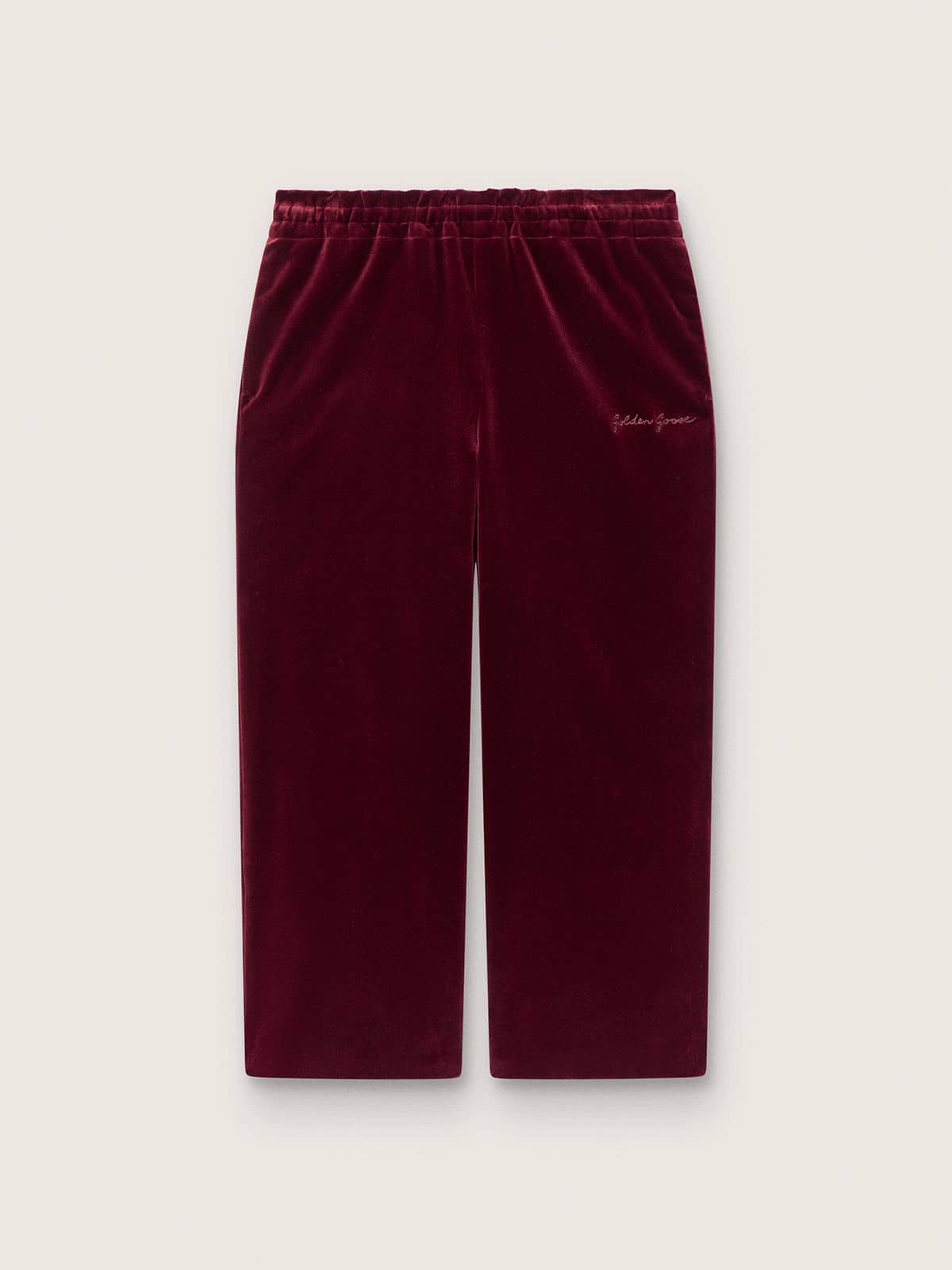 Girls’ burgundy velvet-effect pants with rear pocket