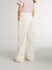 Girls’ wide ribbed cream-colored trousers with embroidery