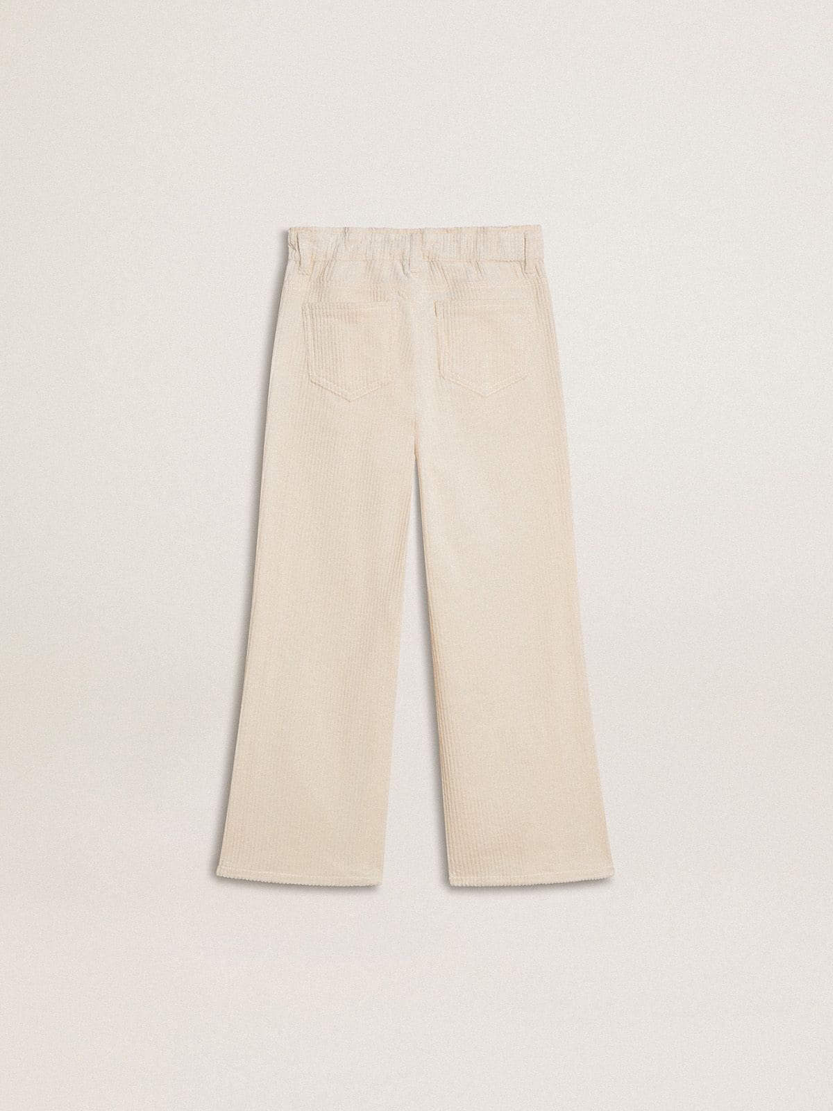 Girls’ wide ribbed cream-colored trousers with embroidery
