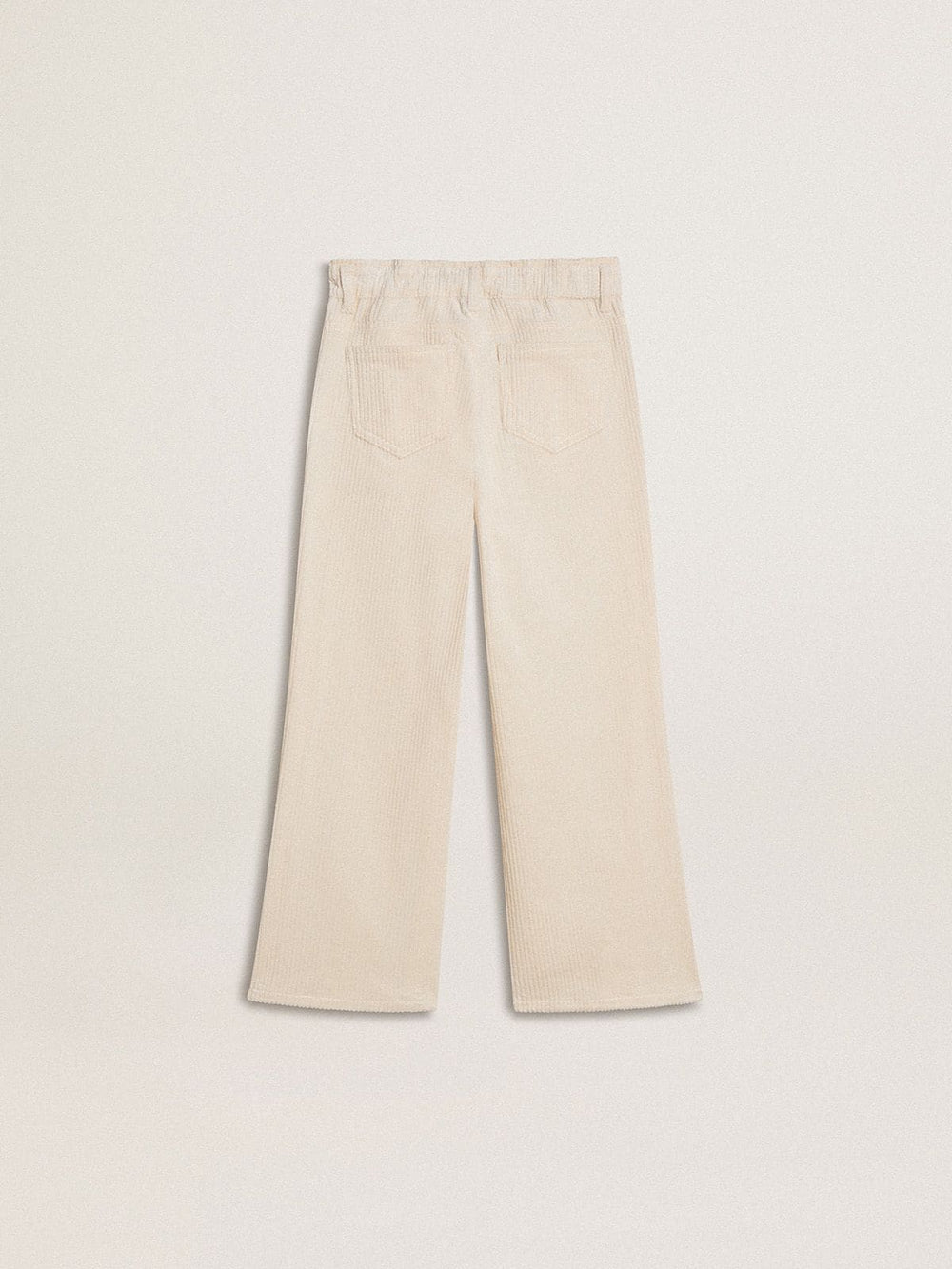 Girls’ wide ribbed cream-colored trousers with embroidery
