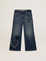 Girls' wide-leg jeans in blue denim