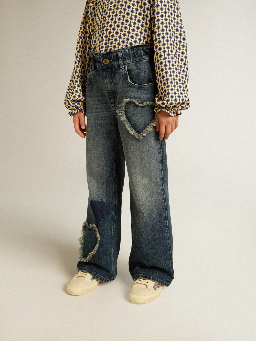 Girls' wide-leg jeans in blue denim