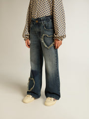 Girls' wide-leg jeans in blue denim