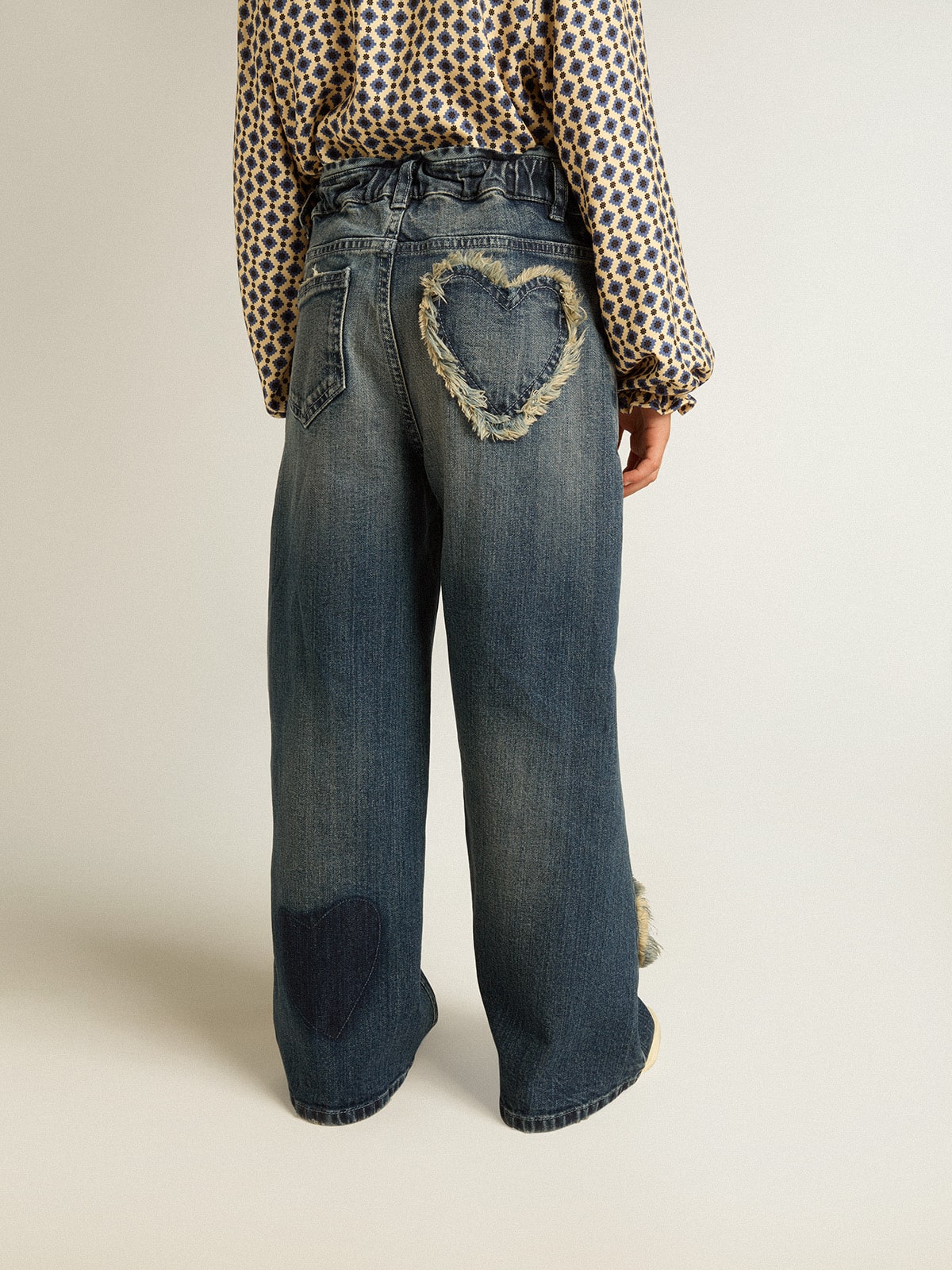 Girls' wide-leg jeans in blue denim