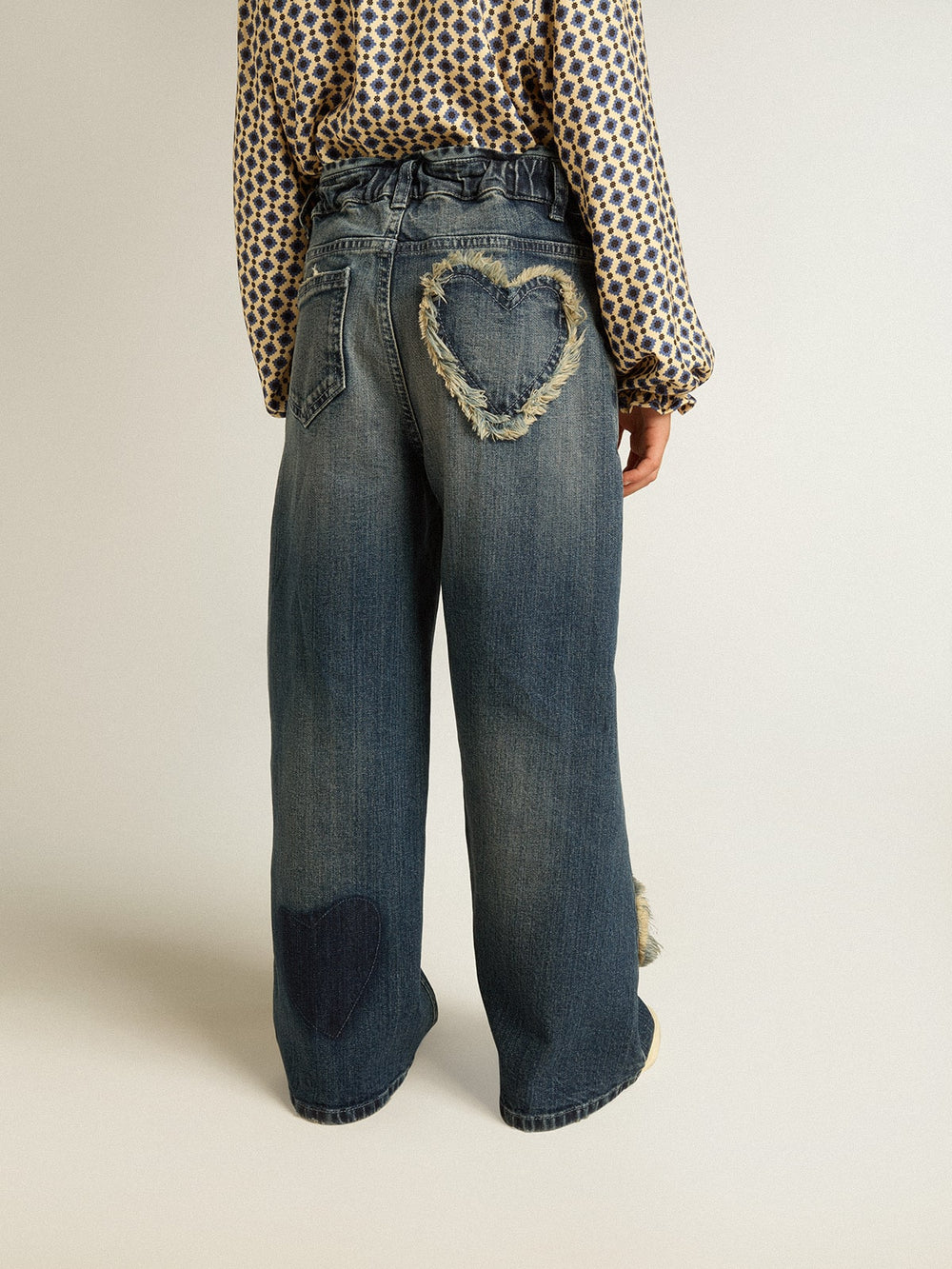 Girls' wide-leg jeans in blue denim