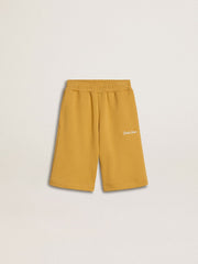 Kids jogging shorts in ochre yellow with embroidery