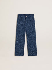 Girls' medium wash wide jeans with print