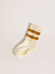 Kids’ white socks with tobacco-colored stripes