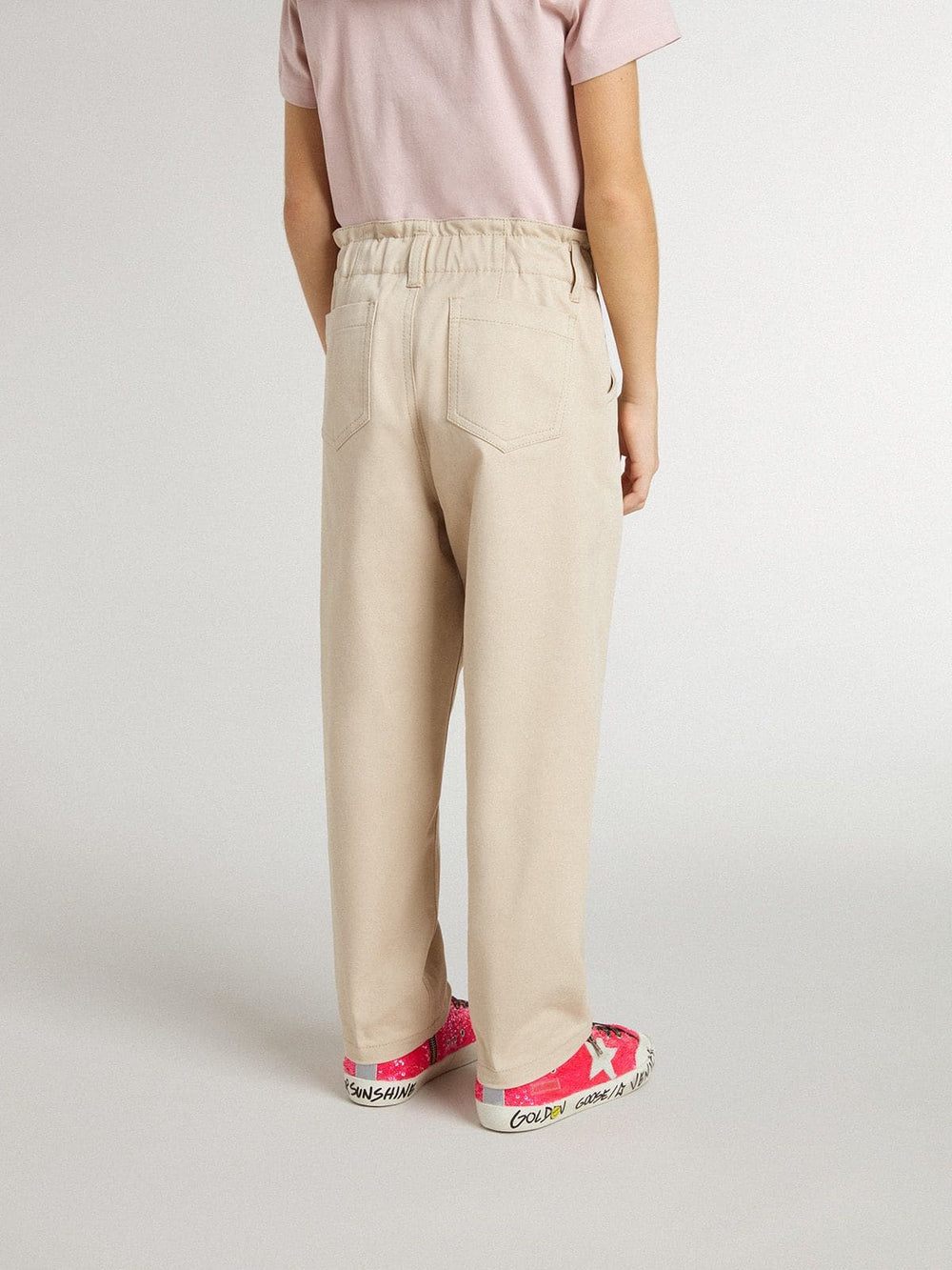 Girls' beige cotton pants with embroidery