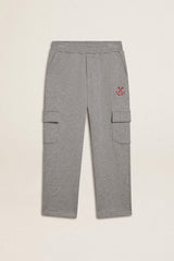 Gray melange cotton cargo joggers with embroidery