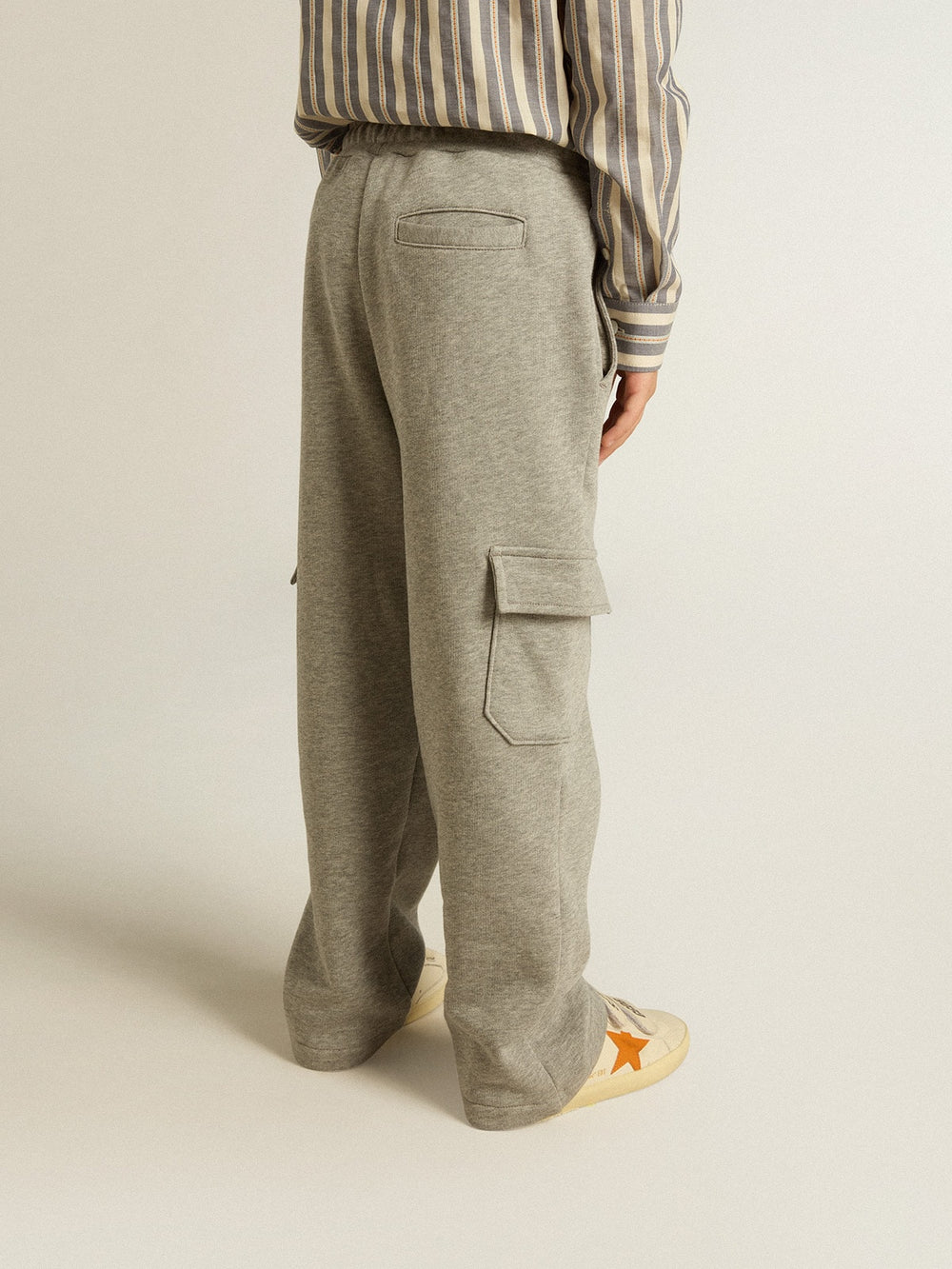 Gray melange cotton cargo joggers with embroidery