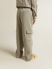 Gray melange cotton cargo joggers with embroidery