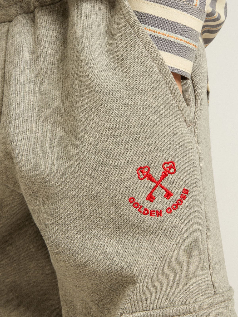 Gray melange cotton cargo joggers with embroidery