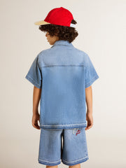 Kids’ denim shorts with embroidery on the back