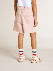 Girls' pink cotton shorts with embroidery
