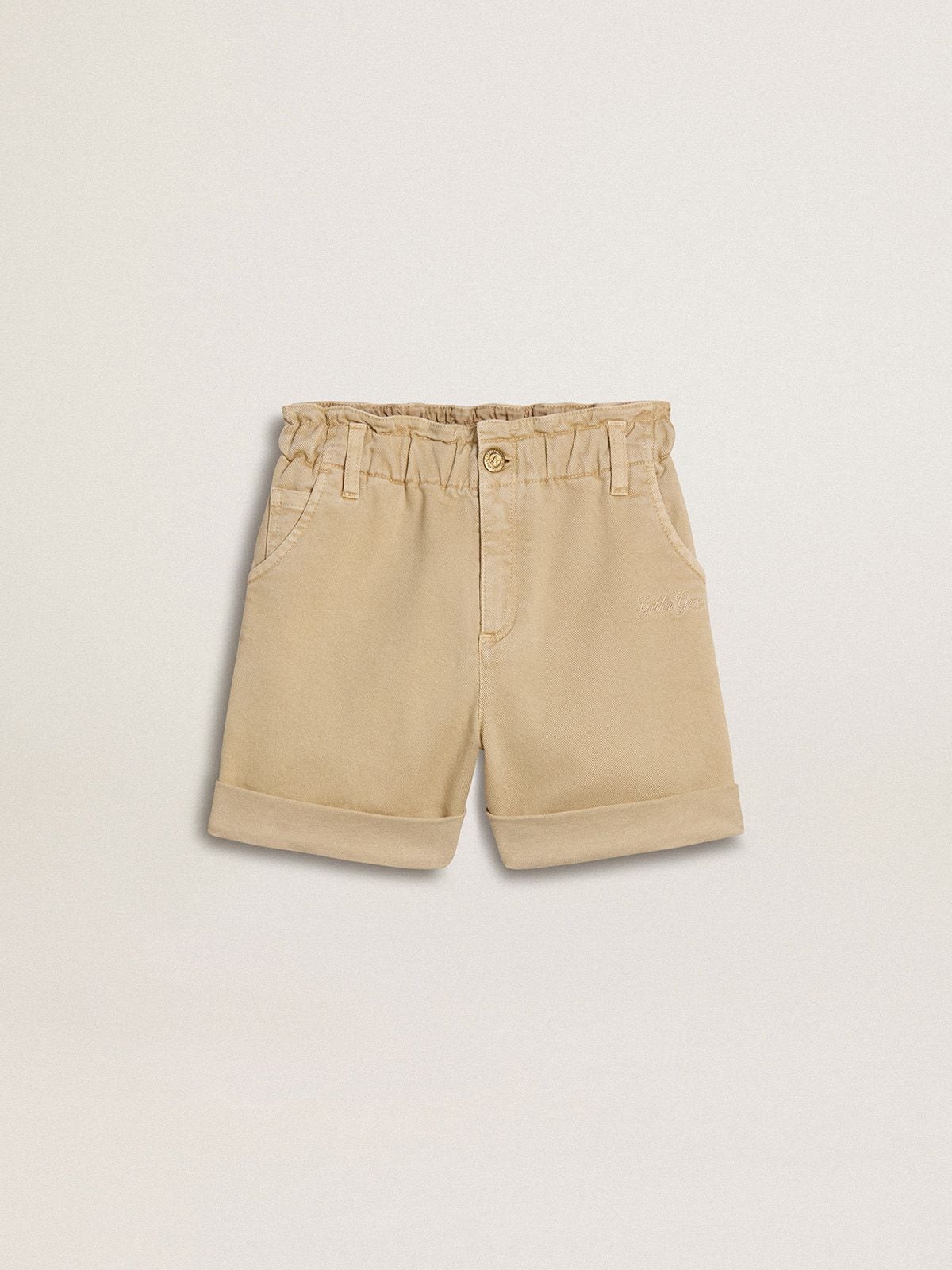 Girls' sand-colored shorts with embroidered logo