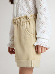 Girls' sand-colored shorts with embroidered logo