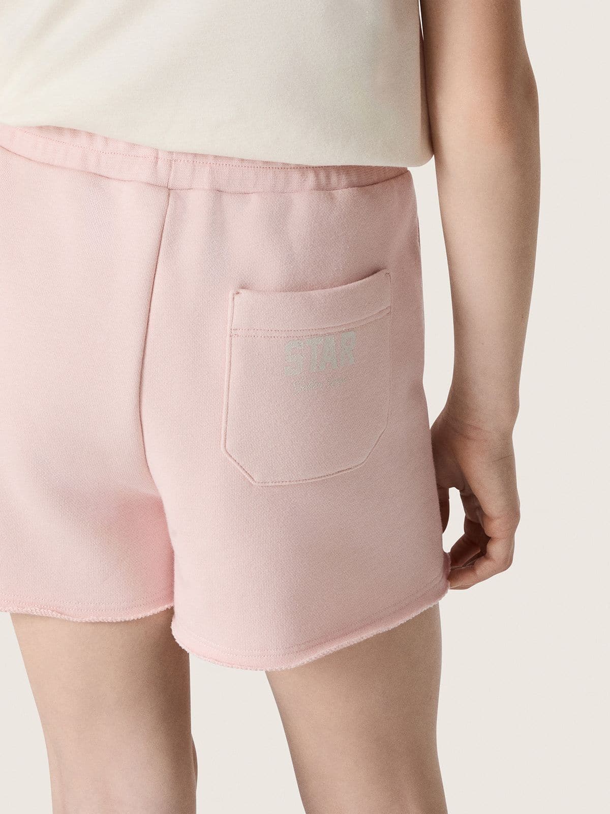 Star girls’ shorts in pink cotton with patch and logo